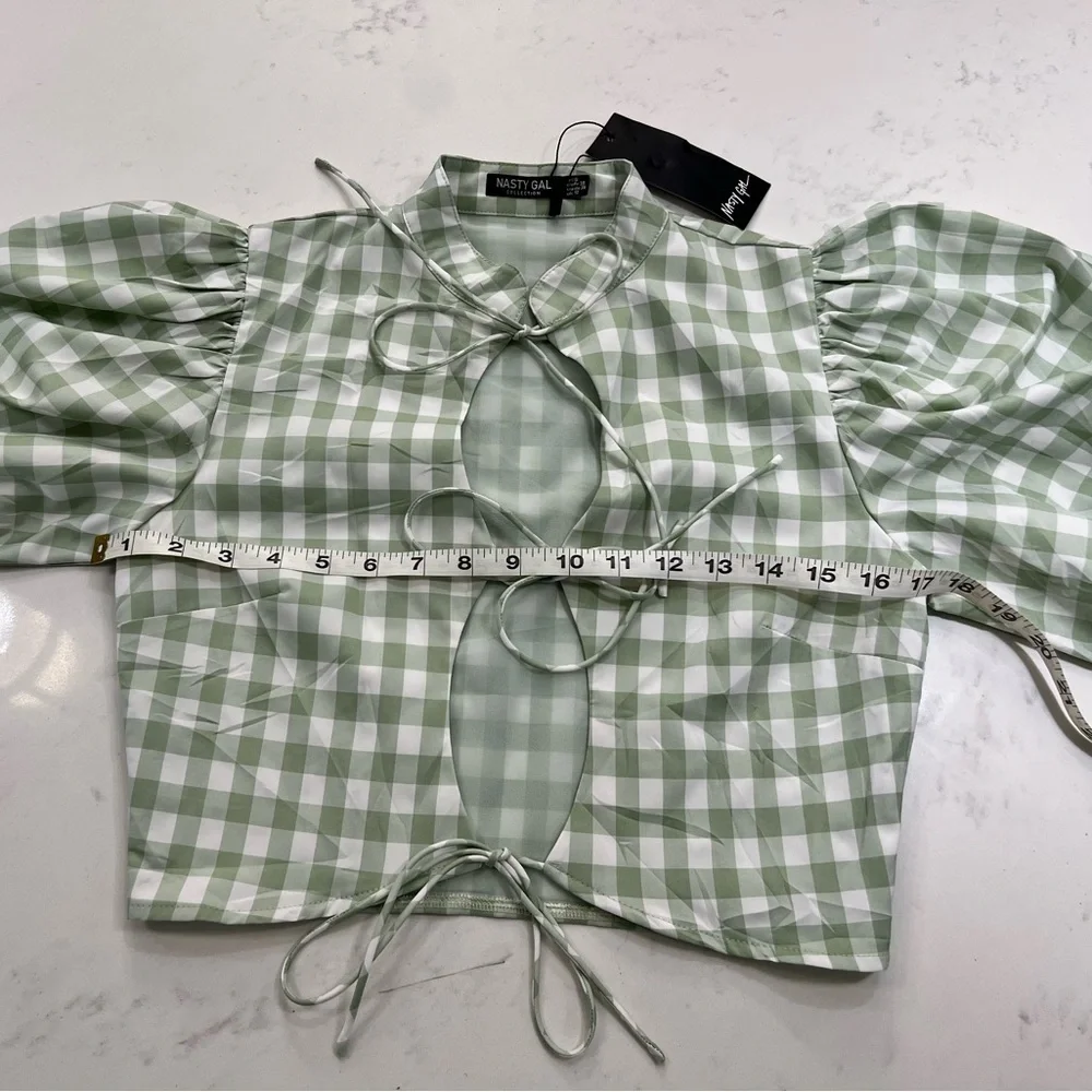Nasty Gal Light Green Checkered Blouse - Picture 6 of 8